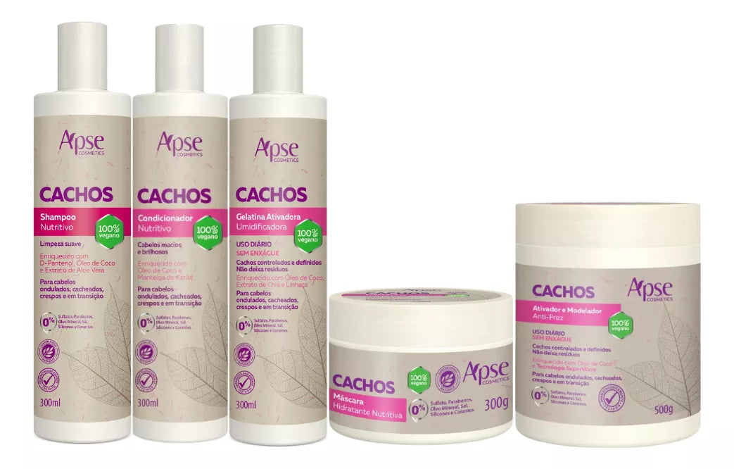 APSE Cachos Kit Shampoo, Conditioner, Gelatin, Mask and Activator 5 Steps
