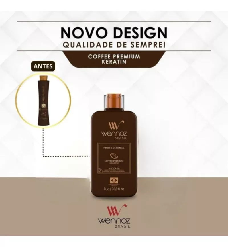 Wennoz Brasil Coffee Premium Keratin Máscara Reconstrutora Intensiva 1000ml/ 33.8 fl.oz.