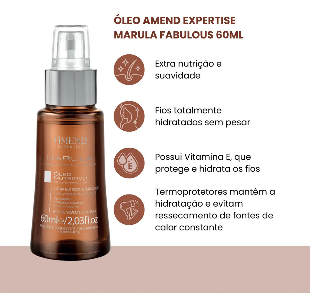 Óleo Amend Nutritivo Marula Fabulous Nutrition 60ml