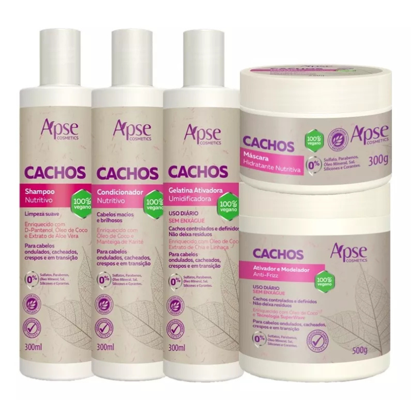 APSE Cachos Kit Shampoo, Conditioner, Gelatin, Mask and Activator 5 Steps