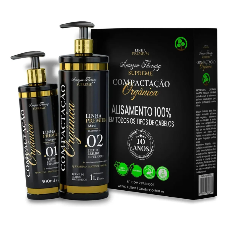 AMAZON THERAPY Supreme Organic Progressive Treatment Kit Shampoo 1L + Mask 500ml Formaldehyde-Free