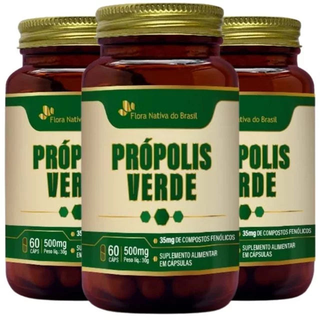 3 Própolis Verde Extrato Seco Purissimo 60 Cápsulas Cada (180 Capsulas no TOTAL) - Flora Nativa do Brasil