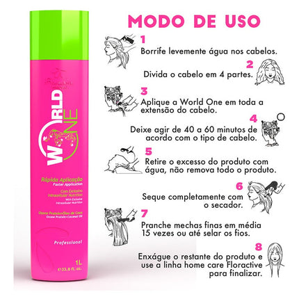 Floractive World One Professional Treatment Anti-Frizz Reducer Without Vegan Formol 1000ml/33.8 fl.oz.