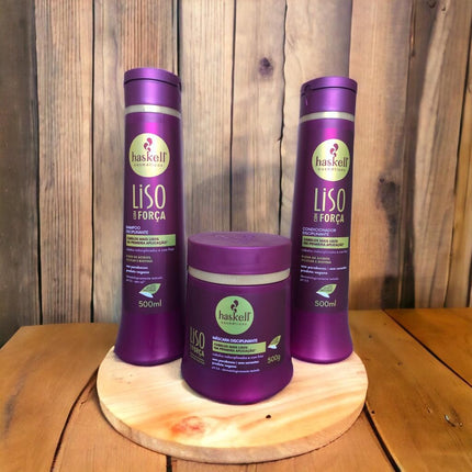 Haskell 'Liso com Força' (Smooth with Strength) Complete Kit – Shampoo, Conditioner & Mask