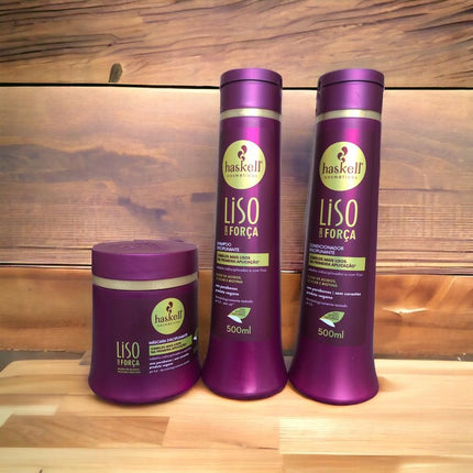 Haskell 'Liso com Força' (Smooth with Strength) Complete Kit – Shampoo, Conditioner & Mask