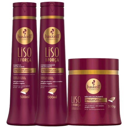 Haskell 'Liso com Força' (Smooth with Strength) Complete Kit – Shampoo, Conditioner & Mask